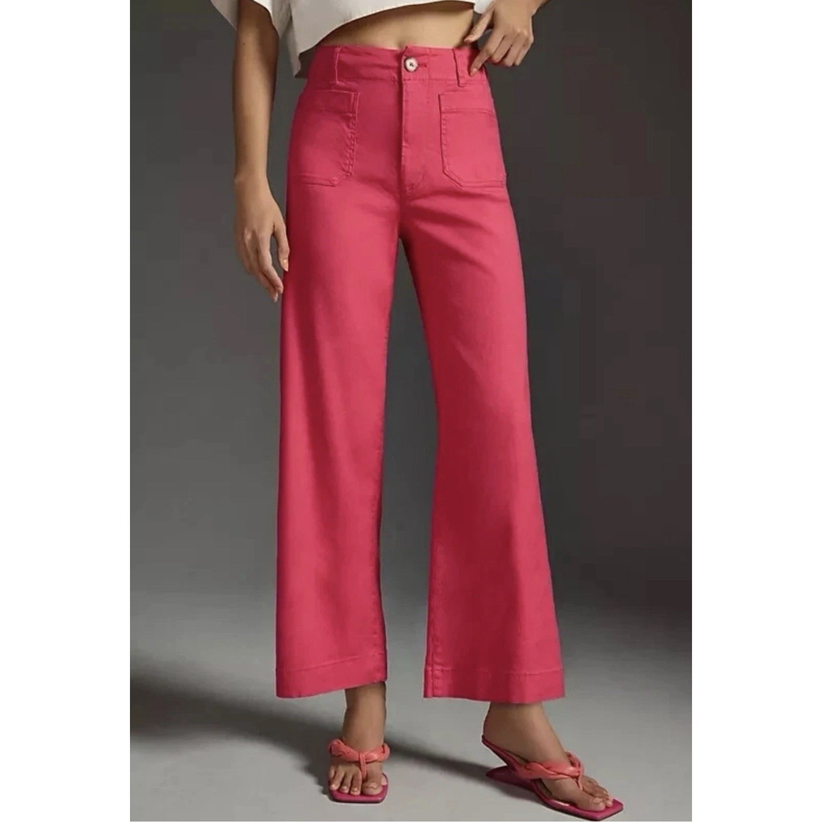 Maeve Anthropologie Pink The Colette Linen Blend Wide-Leg Crop Size 25p